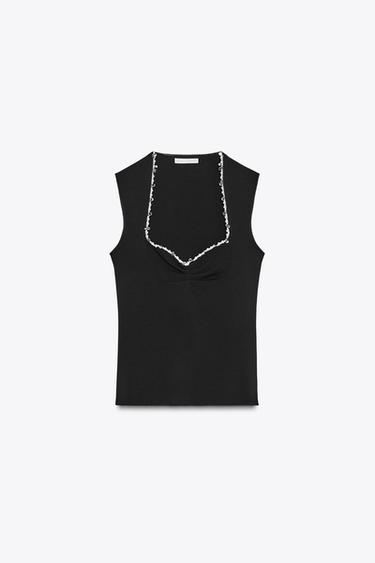 TOP STRETCH FIL MÉTALLISÉ - Noir de Zara - Image 6