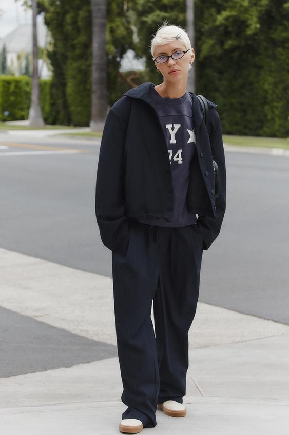 Zara 條紋肩墊夾克 - 海藍色 - 圖片 0