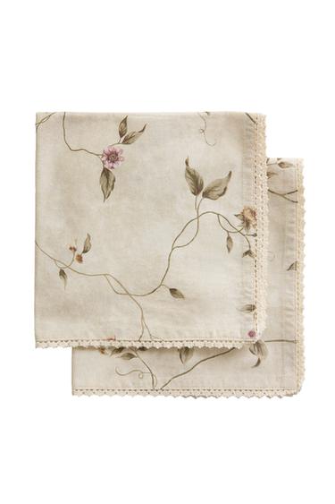 PACK SERVILLETA PRINT FLORAL Y PUNTILLA (PACK DE 2) - Beige de Zara