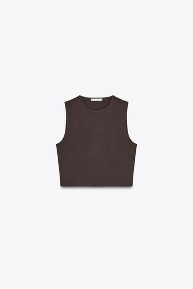 COTTON CROP TOP - Chocolate by Zara