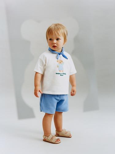 Zara TEXT BEAR T-SHIRT - Oyster-white