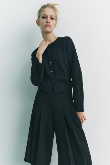 Zara SOFT FEEL RIBBED CARDIGAN - Black
