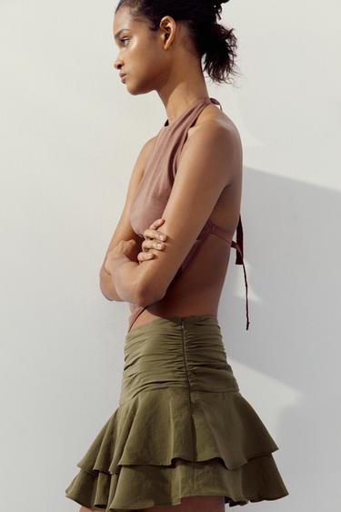 RUFFLE SKORT - Khaki by Zara