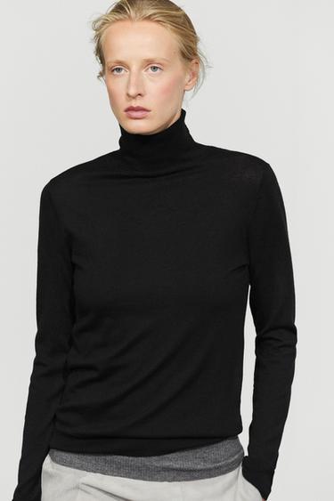 Wool-blend turtleneck knit sweater — Black 2