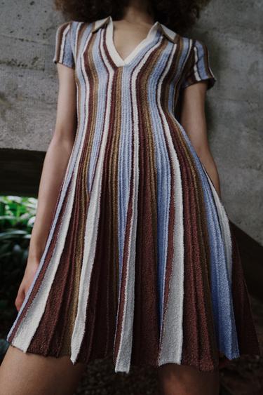 ROBE À RAYURES COL POLO - Marron-Bleu de Zara - Image 2
