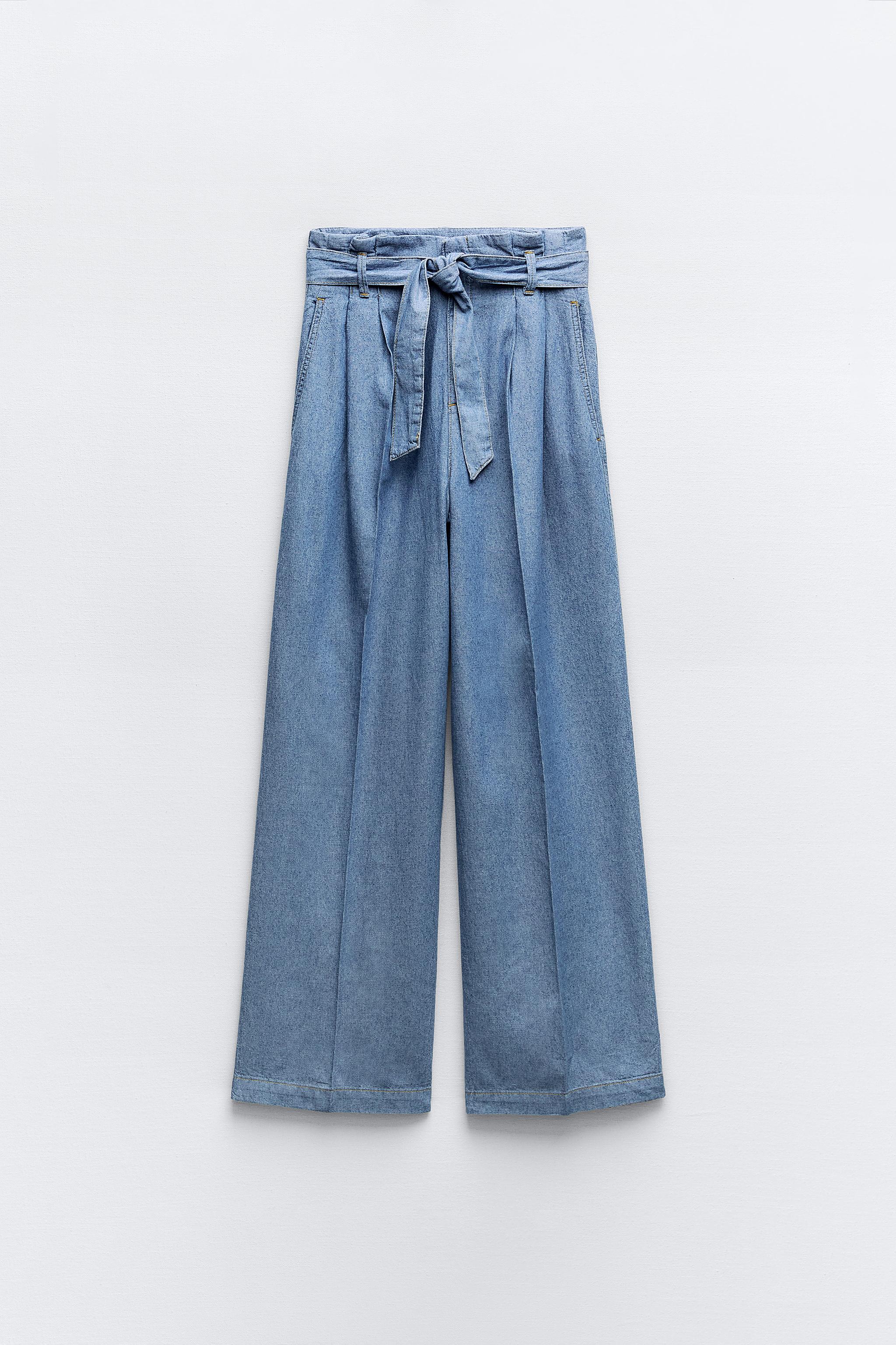 STRAIGHT TROUSERS IN SHIMMERY FABRIC - Blue
