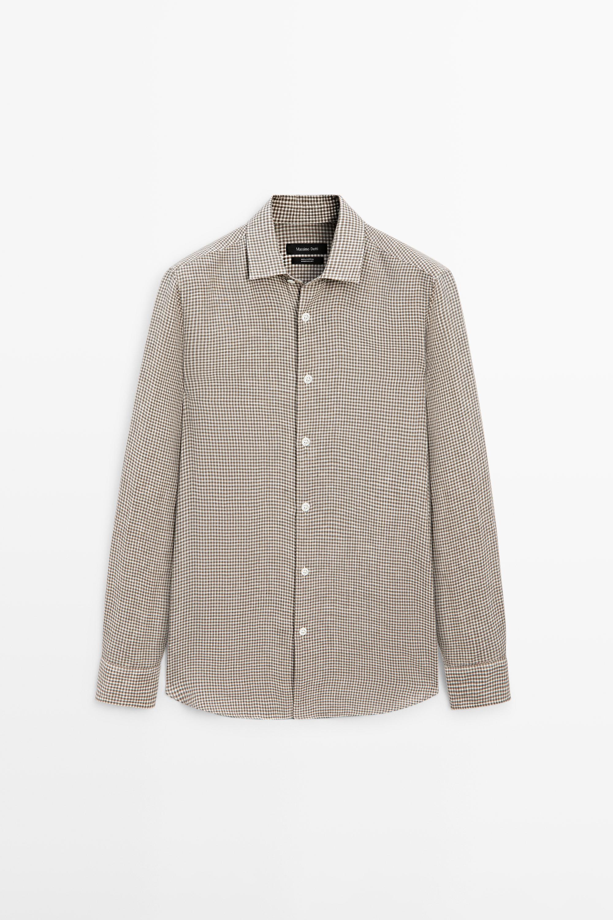 100% linen regular fit check shirt
