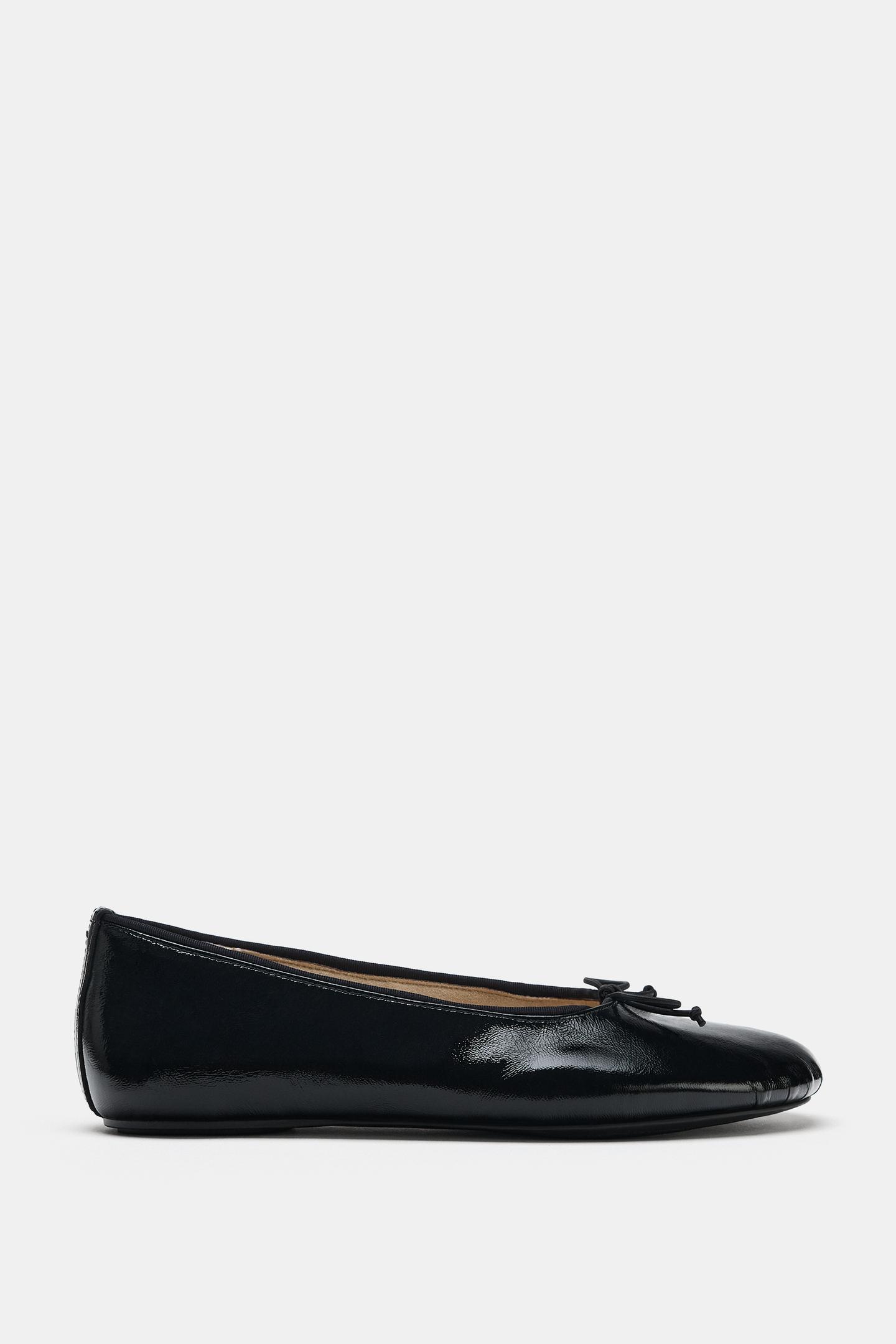 Балетки Zara Leather Bow Ballet Flats, цвет: Чёрный — фото 3