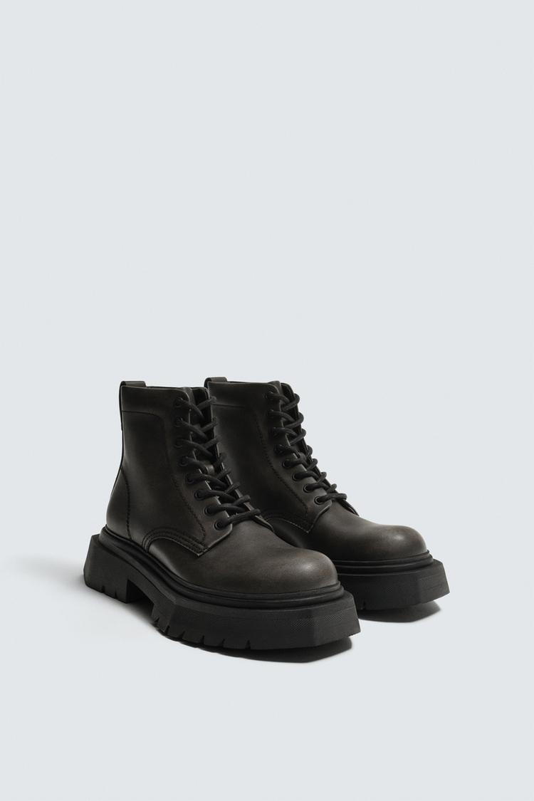 ZARA DISTRESSED CHUNKY LACE-UP BOOTS