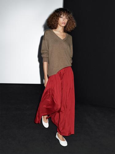 Zara Long technical box pleat skirt - Red