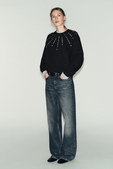 Zaras SWEATSHIRT MED JUVELER FRAM - Svart