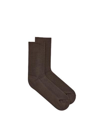 COTTON BLEND RIB SOCKS - Brown by Zara
