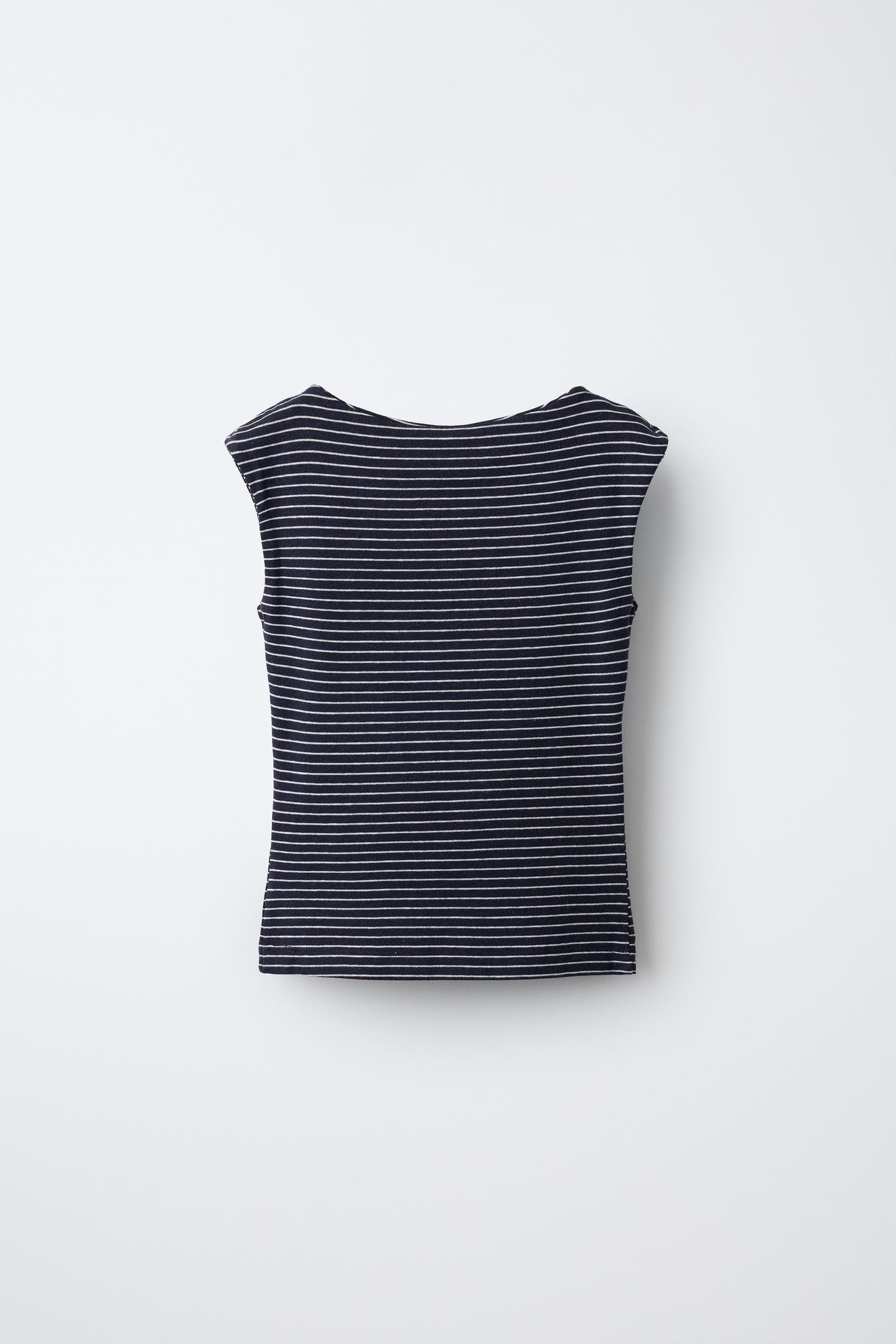 Детская футболка Zara Cotton-Modal Striped, цвет: Тёмно-синий — фото 2