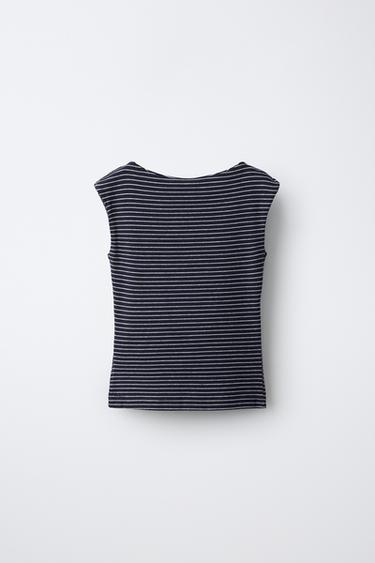 COTTON-MODAL STRIPED T-SHIRT — Navy blue 2