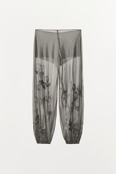 EMBROIDERED SAROUEL TROUSERS - Light grey by Zara - Image 4