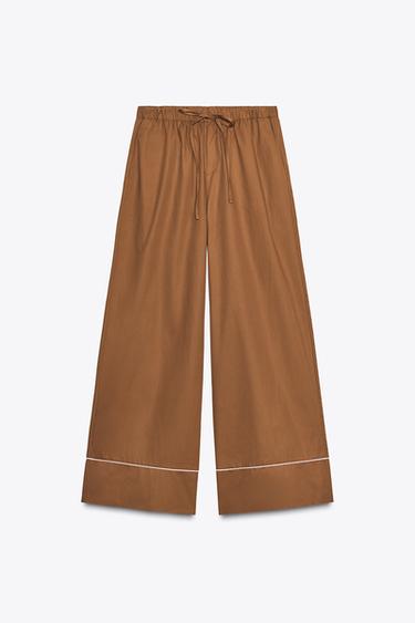 POPLIN TROUSERS WITH TRIM - Mid-camel by Zara - Image 2