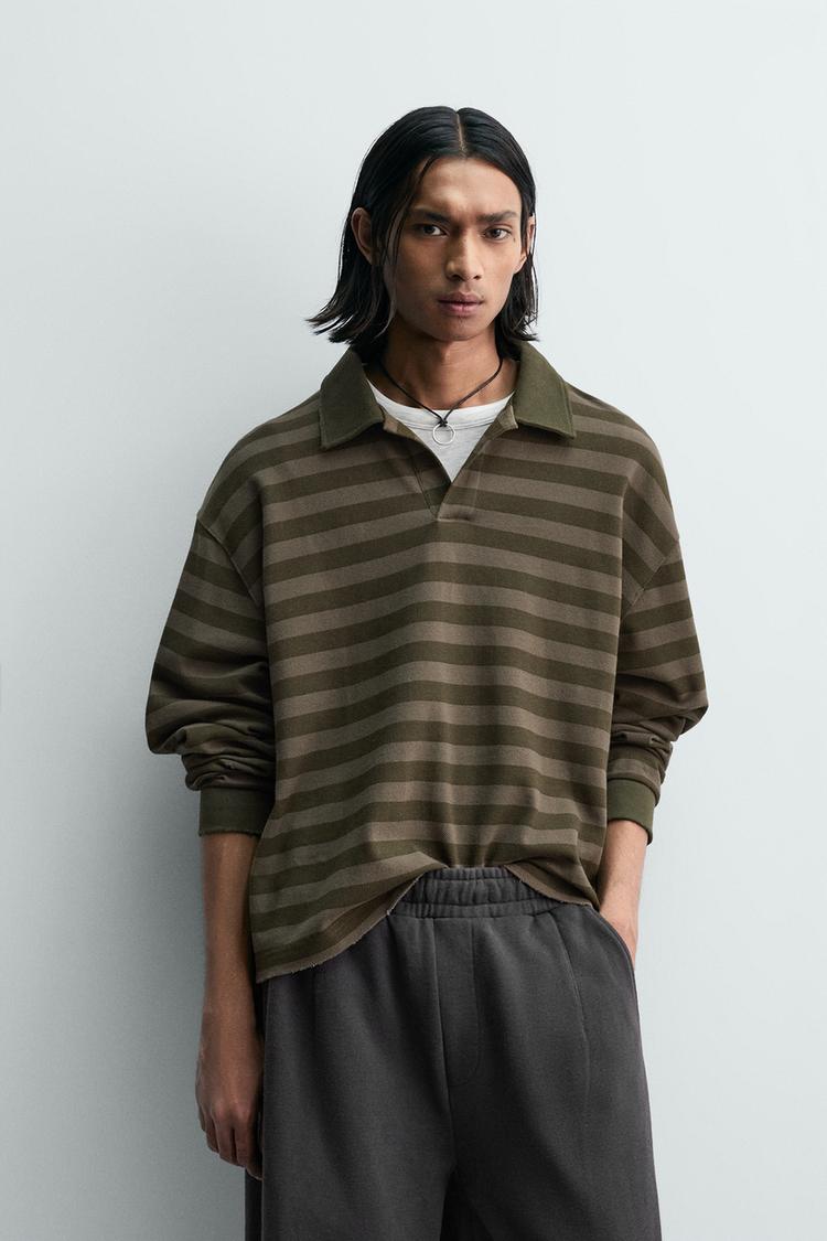 ZARA STRIPED PIQUÉ RUGBY POLO SHIRT