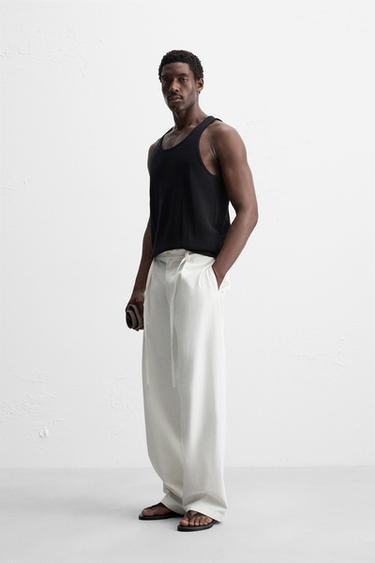 PANTALON COUPE DÉCONTRACTÉE CEINTURE - Écru de Zara - Image 3
