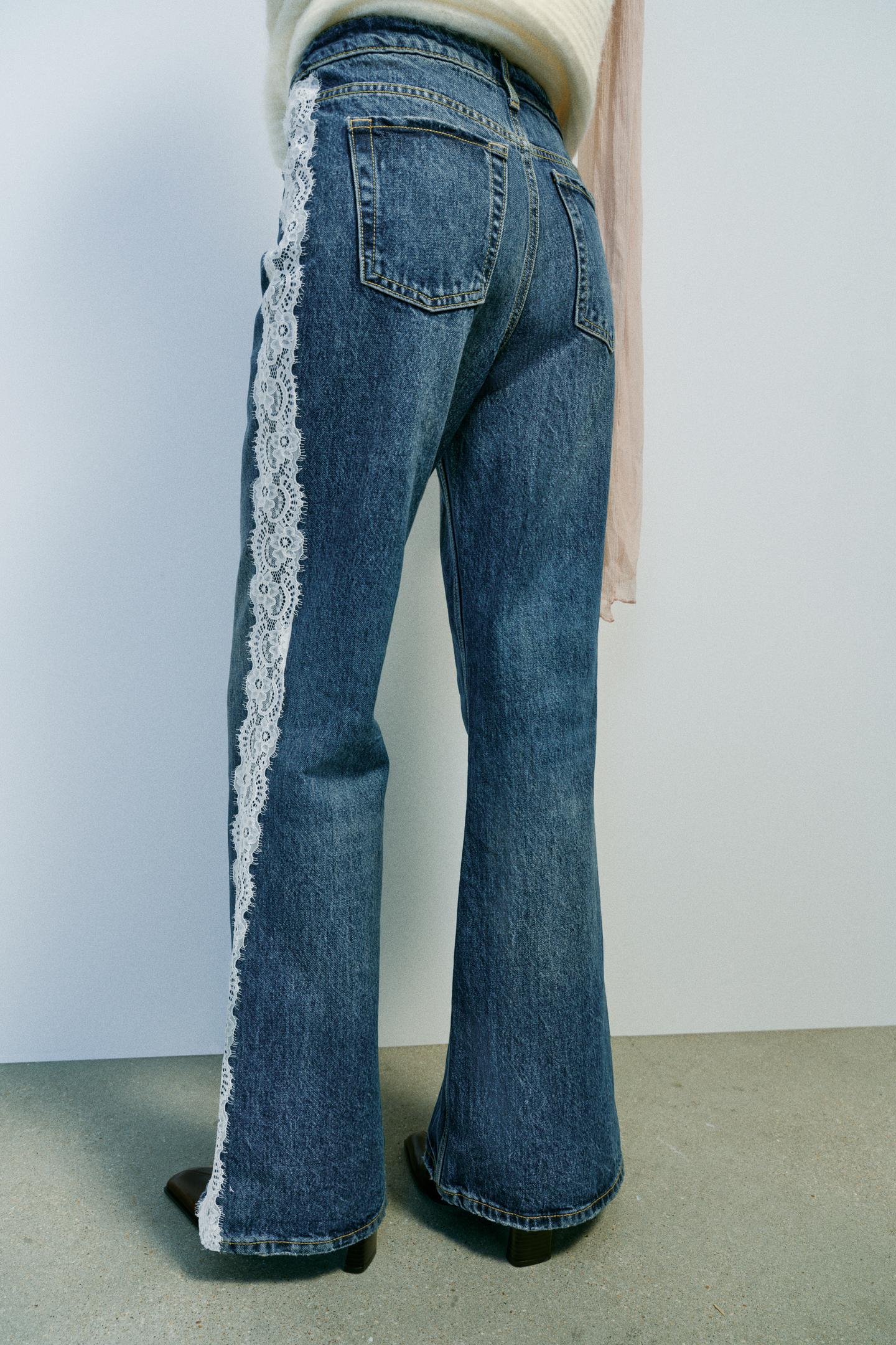 Женские джинсы Zara Z1975 High-Rise Side-Lace Bootcut, цвет: Синий — фото 4