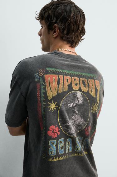 T-SHIRT LAVÉ IMPRIMÉ SURF - Marron foncé de Zara - Image 5
