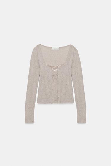 VESTE BIMATIÈRE TOP DENTELLE - Sable / Chiné de Zara - Image 6