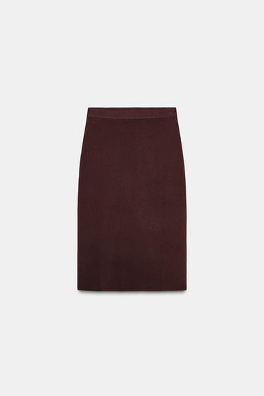 FALDA TUBO PUNTO LISO - Marrón de Zara