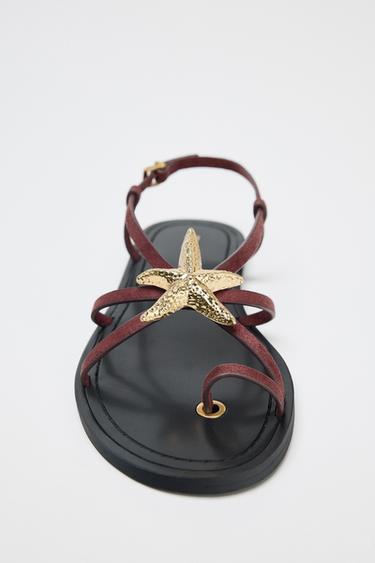 STRAPPY SANDALS WITH METAL DETAIL - Burgundy Red by Zara - Image 3