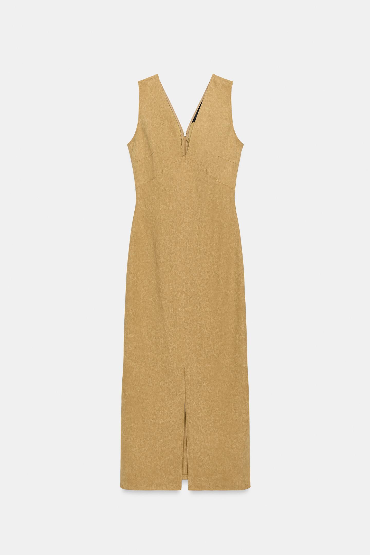 Женское платье Zara MIDI Suede Effect, цвет: Верблюжий — фото 8