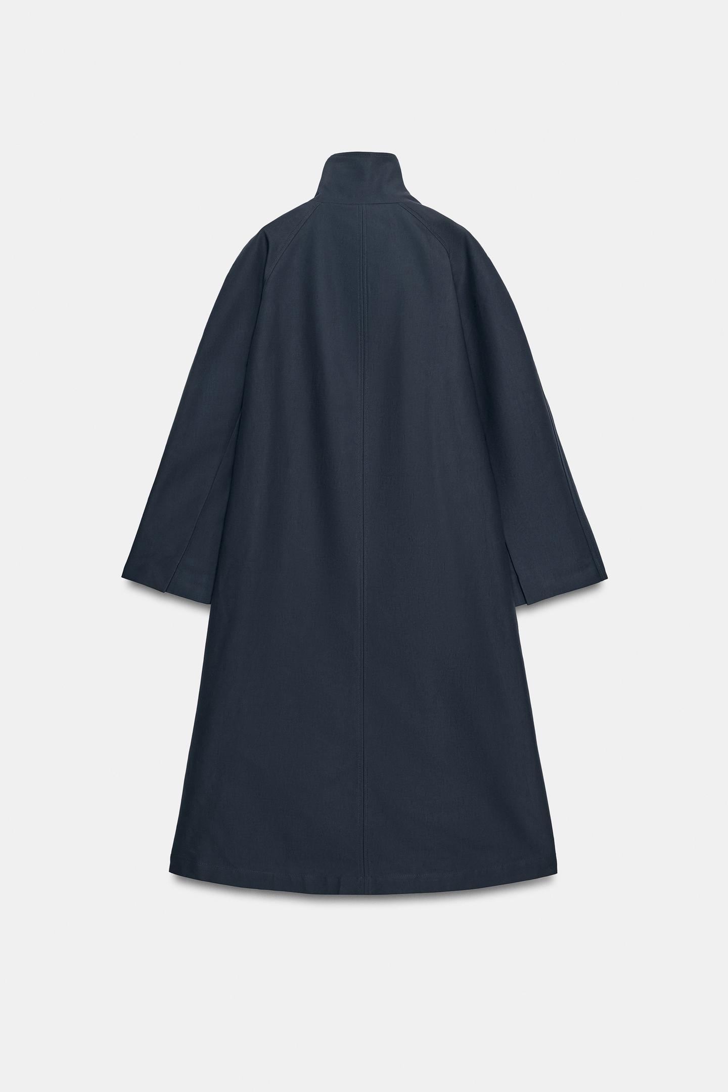 Женское пальто Zara ZW Collection Long Trench, цвет: Тёмный тёмно-синий — фото 8