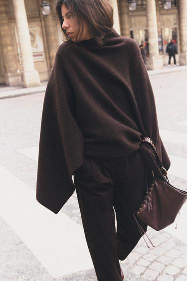 ASYMMETRIC KNIT CAPE - Chocolate by Zara