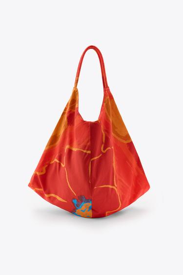 MAXI BOLSA ALGODÓN ESTAMPADO FLORES - Rojo de Zara