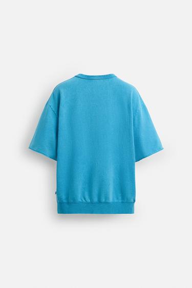 WASHED SWEATSHIRT WITH CONTRAST PRINT - Faded sky blue by Zara - Image 7