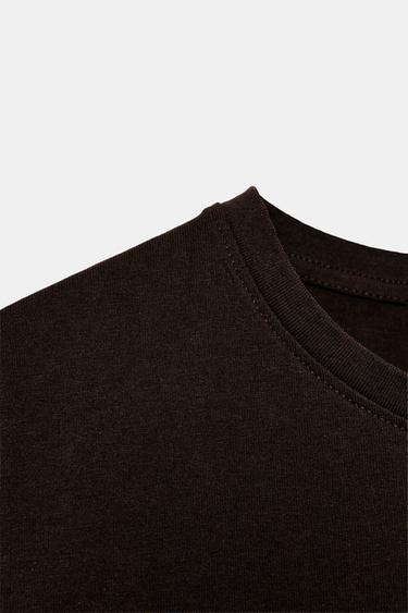 Zara RUSTIC COTTON T-SHIRT - Chocolate