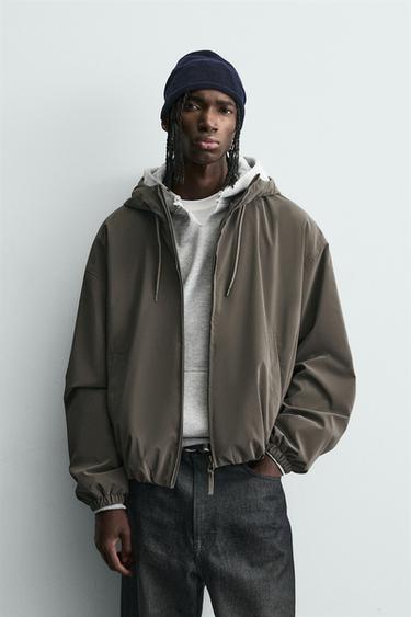 LIGHTWEIGHT TECHNICAL HOODED JACKET - Dark mink by Zara