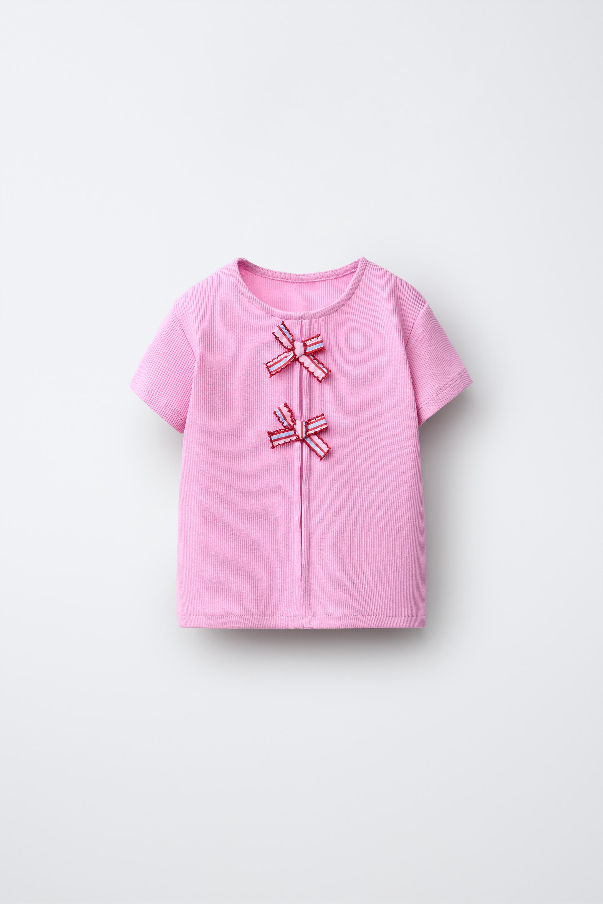 Детские футболки Zara RIBBED T-SHIRT WITH BOWS