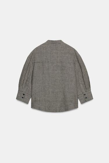 CHEMISE À CARREAUX EN LIN ZW COLLECTION - Écru / Noir de Zara - Image 6