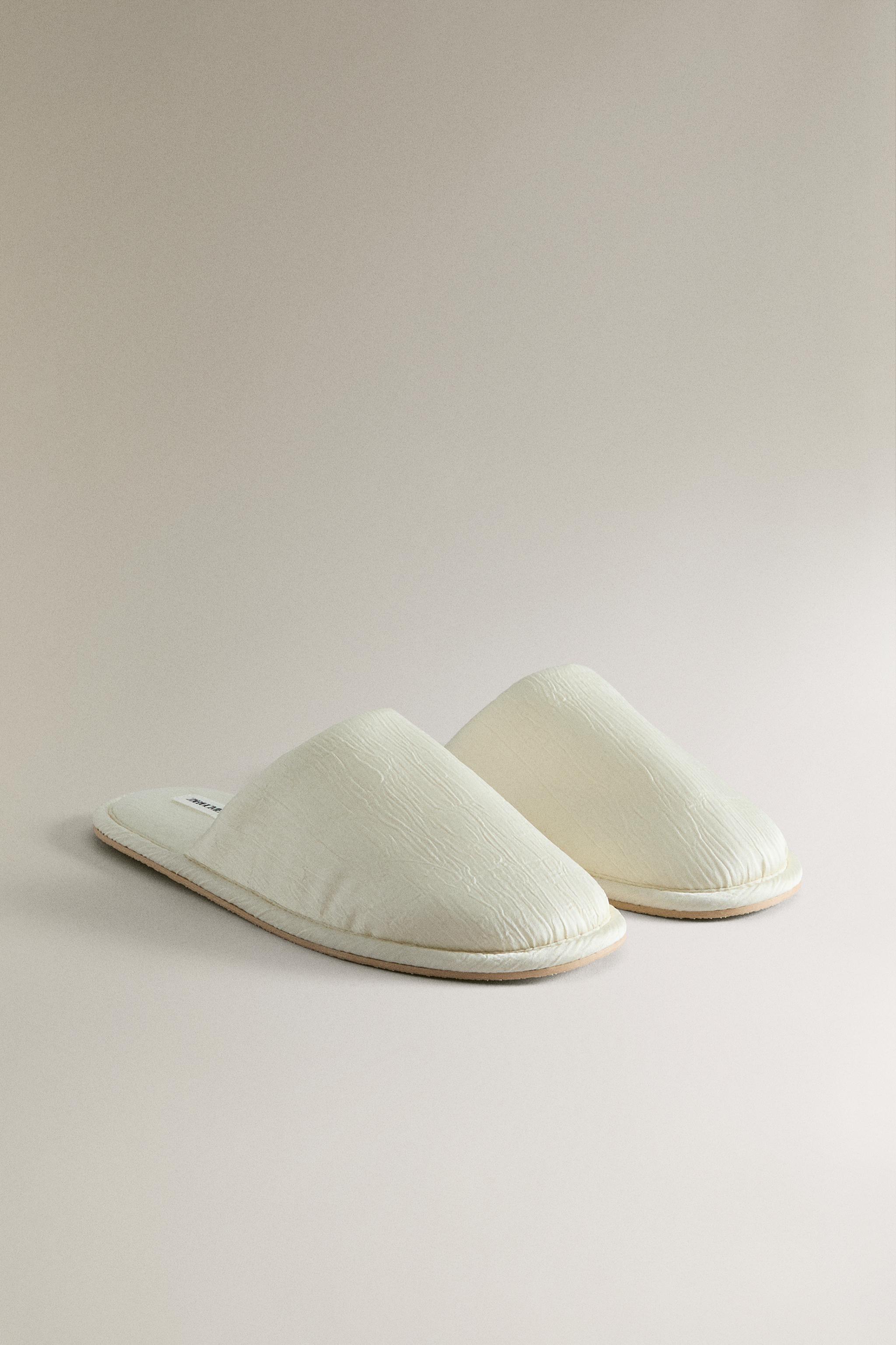 TEXTURED FABRIC SLIPPERS — Beige