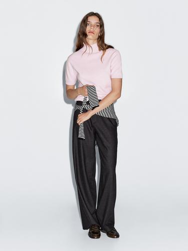 Jersey punto manga corta mezcla lana - Rosa de Zara