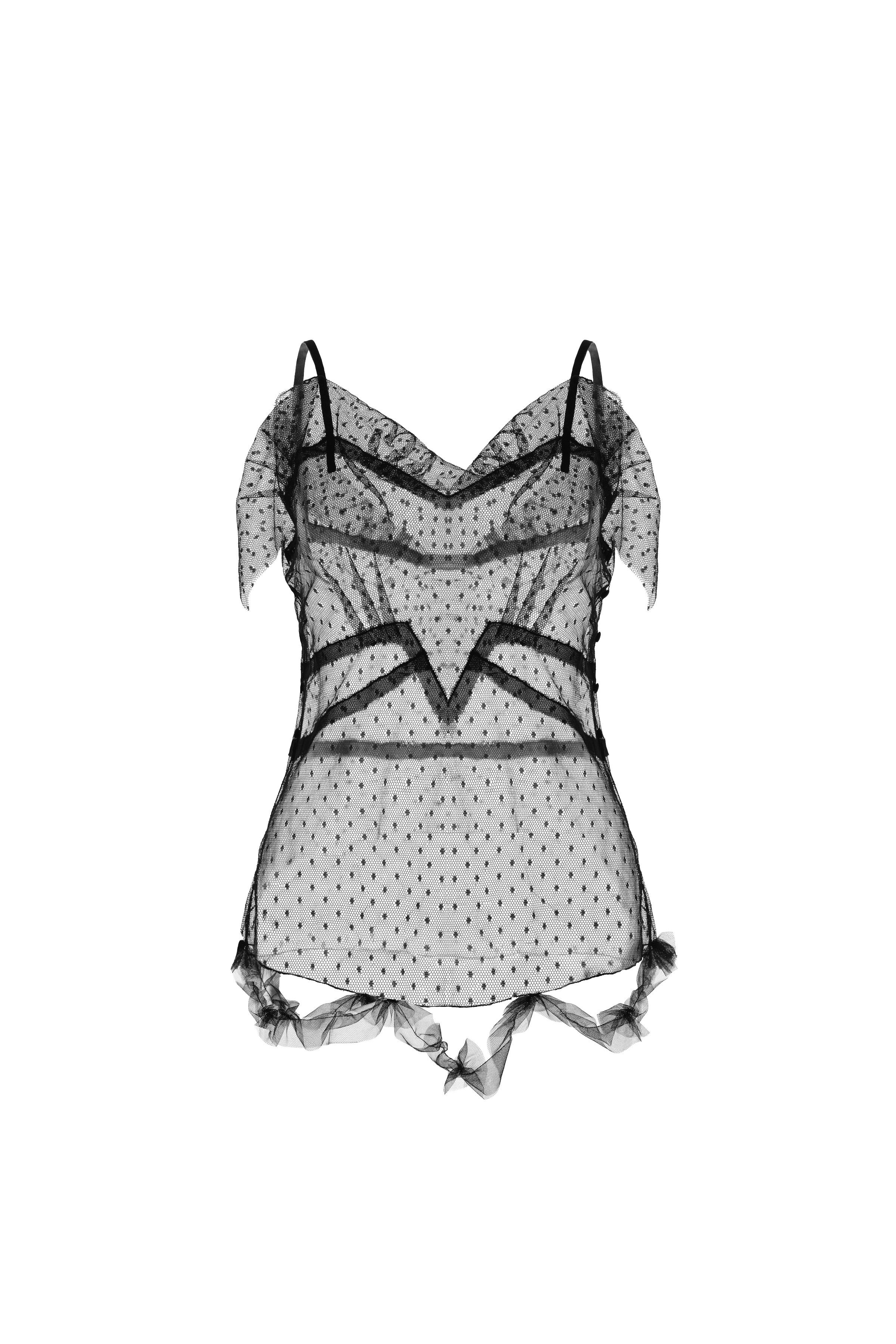 LIMITED EDITION DOTTED MESH RUFFLE TOP