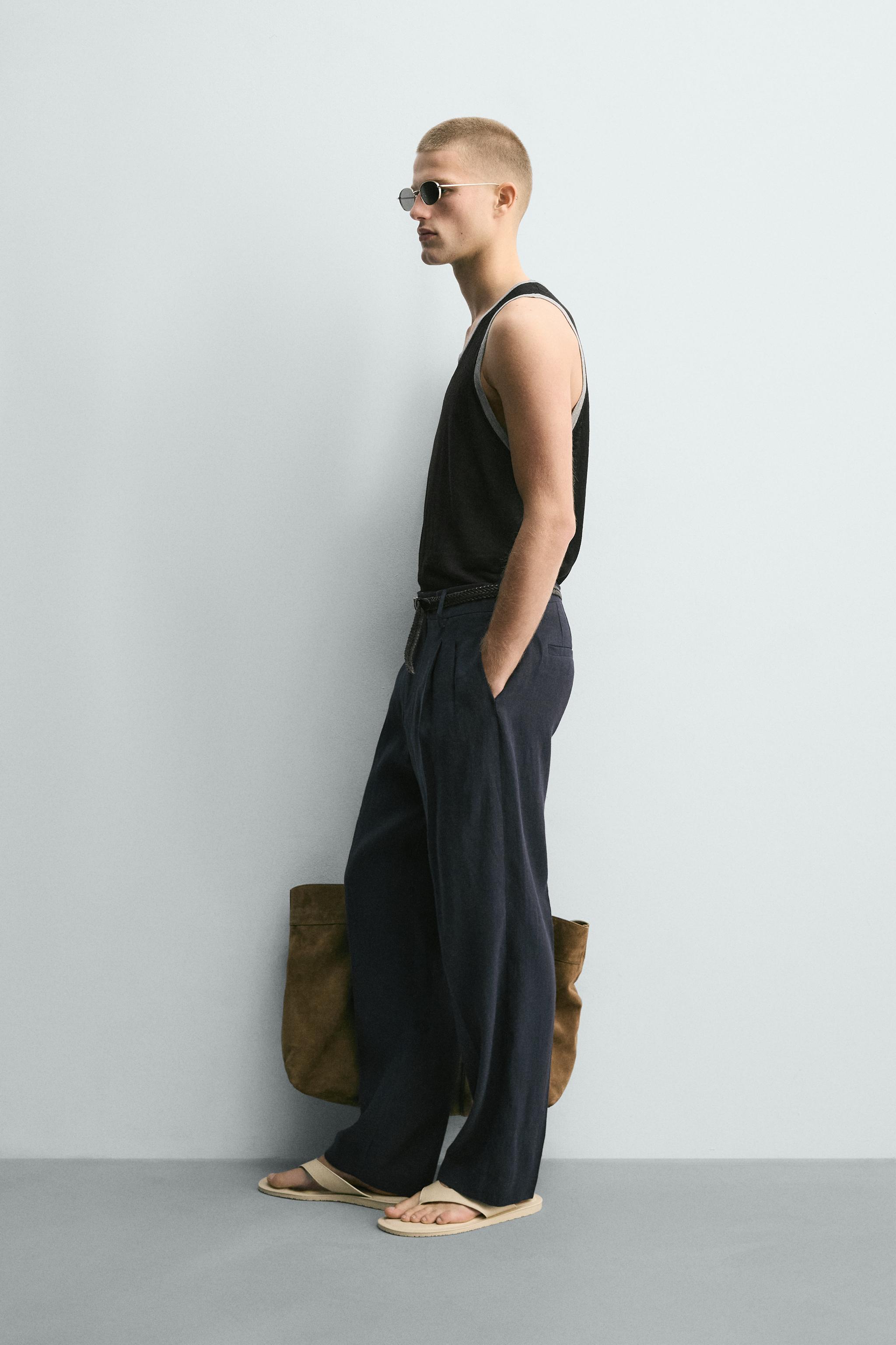 CONTRASTING LINEN BLEND KNIT TANK TOP