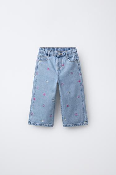 JUPE-CULOTTE EN JEAN BRODÉE - Bleu de Zara