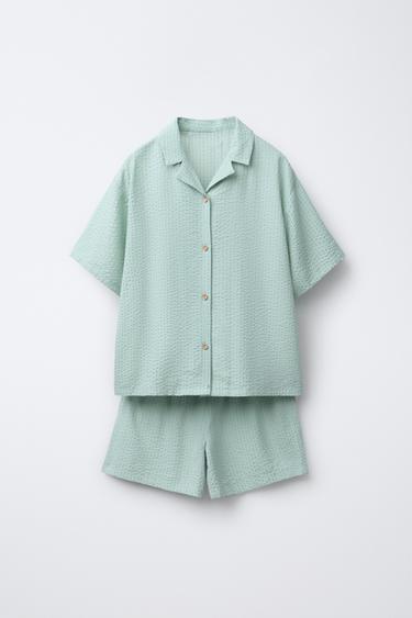 6-14 YEARS/ SEERSUCKER SHIRT PYJAMAS - Greenish by Zara