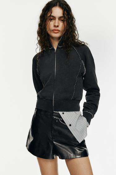 SUDADERA CORTA COSTURAS - Gris antracita de Zara