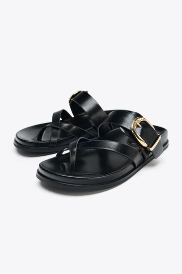 BUCKLED FLAT SANDALS - Black by Zara - Image 3