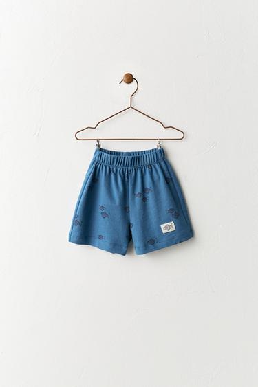Zara 印花魚圖案短褲 - 藍色