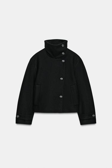 SHORT COAT WITH HIGH COLLAR - Black by Zara