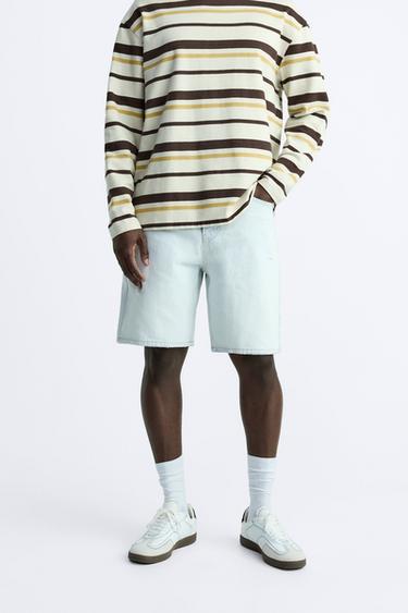 BERMUDA EN JEAN DÉCHIRÉ - Bleu ciel de Zara