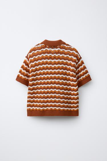 POLO EN MAILLE CROCHET - Orange de Zara - Image 1