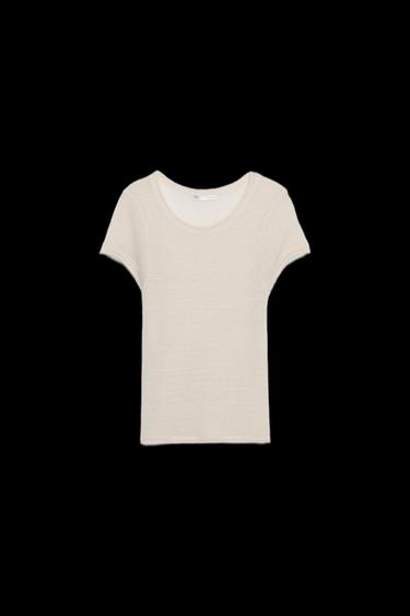 Zara WOOL SHORT SLEEVE T-SHIRT - Ecru - Image 0