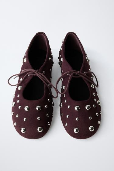 STUDDED BALLERINA - Aubergine Purple by Zara - Image 3